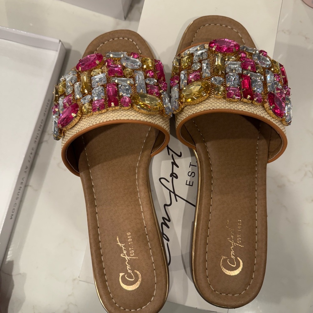 Women's Jewel-Embellished Sandals - Pink, Gold, Silver